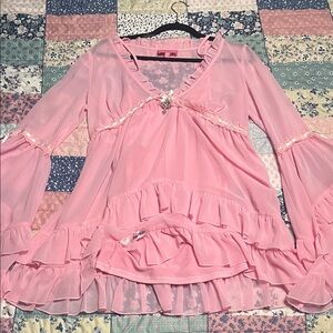 Pink Ruffled Sheer Blouse